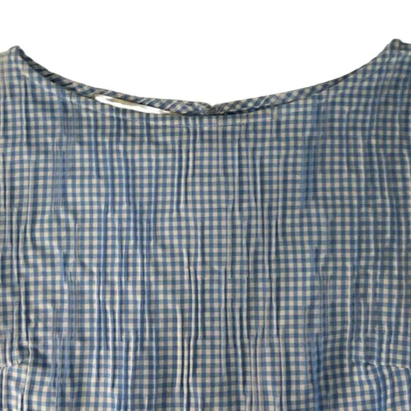 Sara Campbell Ruffle Tiered Tunic Top Blouse S Blue Gingham Bell Sleeve - Picture 5 of 14